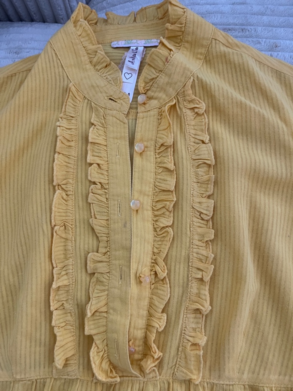 Andrew & Co Mustard Ruffle-Front Tunic Blouse - Picture 2 of 3